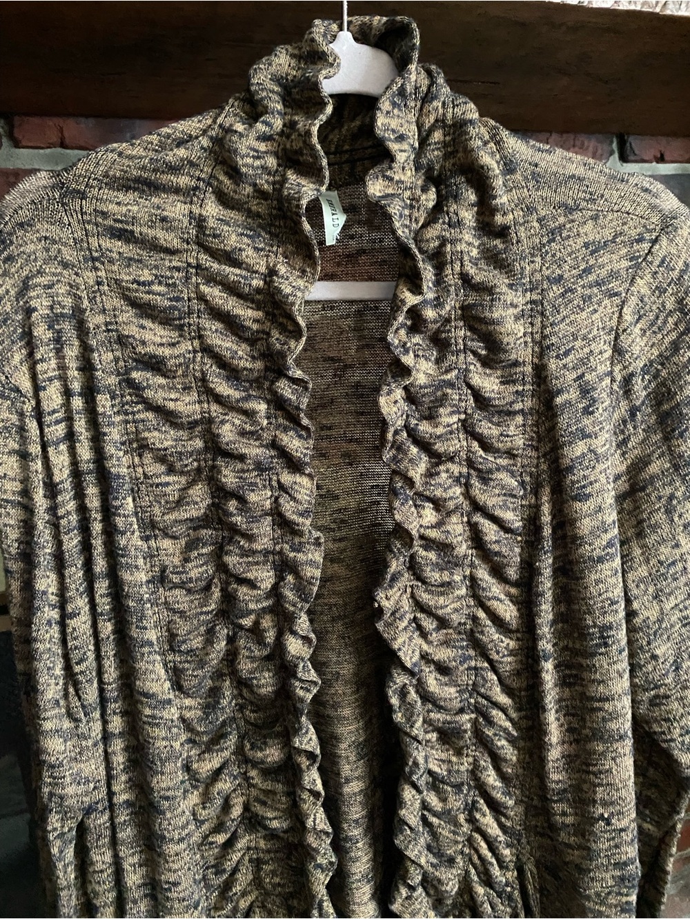 Emerald Brown Ruffle-Front Open Cardigan - Picture 2 of 4
